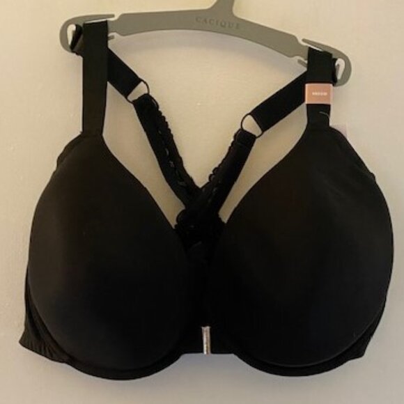 Cacique Black Lightly Lined T-Shirt Bra with Lace Criss Cross Straps - Picture 3 of 10